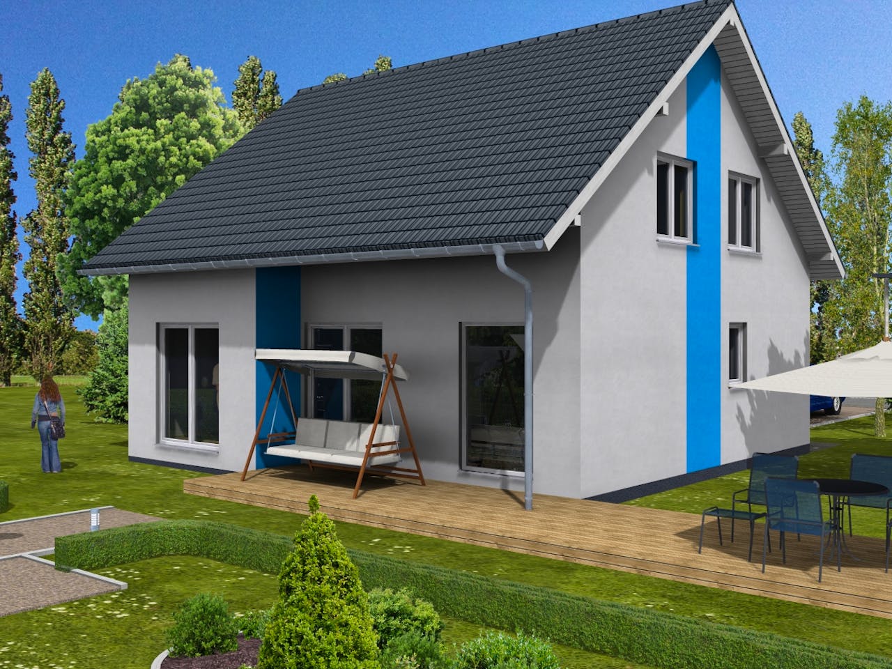 Massivhaus Flieder von AVOS Hausbau Schlüsselfertig ab 345000€, Satteldach-Klassiker Außenansicht 1